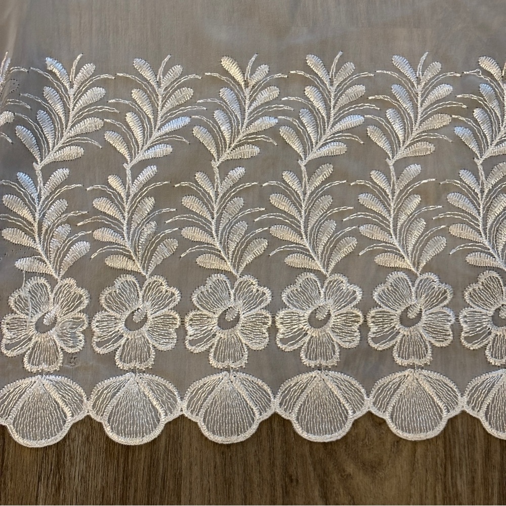 Vintage White Sheer Embroidered Lace Curtain Panel Scalloped Edge 54x60 each